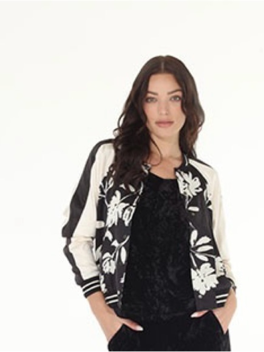 Reversible Floral Contrast Black & White Bomber Jacket - Women